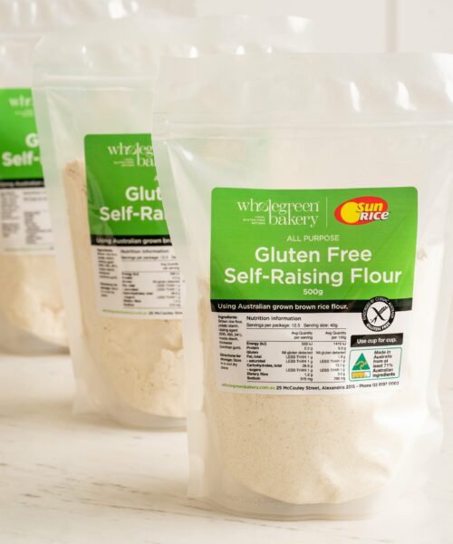 wholegreen sunrice gluten free self raising flour blend 500g